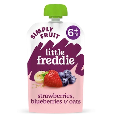 Little Freddie Organic Baby Food Pouch, Strawberries, Blueberries &amp; Oats, +6m, 100g