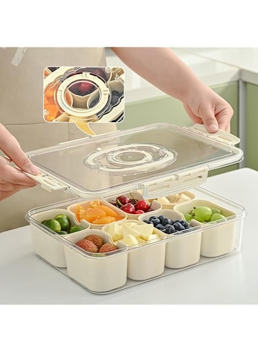 Jentyata Snack Box Divided Serving Tray with Lid and Handle Food Storage Containers, 5 Compartment Organiser for Snack,Vegetables, Fruits, Grains, Herbs and Spices