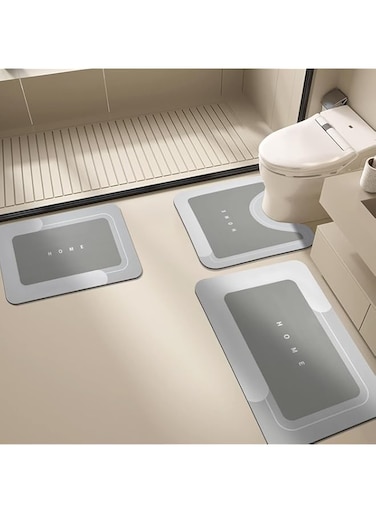 LBOYLOVE Bathroom Mat Set 2 PCS, 50 * 80cm+40 * 60cm+50 * 60cm Toilet Mat Absorbent Quick Drying Mat Silicone Anti Slip Bath Mat Rug Set Floor Door Rubber Kitchen Shower Sink, Light Gray (3 PCS)