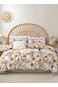 Home Queen size 6 pieces: : 1 Duvet cover - 200*230cm.; 1 Flat sheet - 230*250cm.; 4 Pillow covers - 50*75cm., brown floral pattern, boho style.