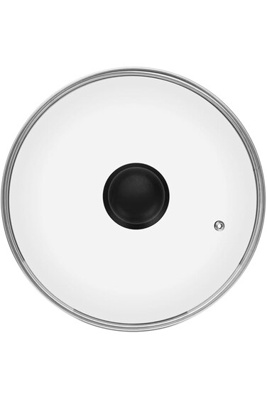 Royalford 28 CM Tempered Glass Lid With Bakelite Knob- RF11727 3.8 MM Thickness, Transparent Lid With Stainless Steel Frame Equipped With Steam Release Vent