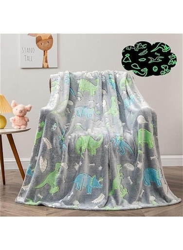 Glow in The Dark Throw Blanket for Boys Girls, Luminous Rainbow Blanket Birthday, Cozy Soft Fluffy Flannel Fleece Nap Sleep Blankets,for 3-12 Years Old Kids