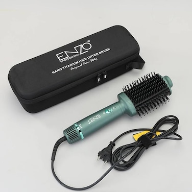 PrecisionWare Enzo EN-4110 Professional 1500W Volumizer Styler &amp; Negative Ion Hot Air Brush, 2-In-1 Blow Dryer And Straightener For Smooth, Voluminous Hair, Intl Version-(Green)