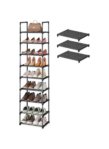 NB NBEST STORAGE IDEALIST Shoe Rack, 9 Tiers Tall Shoe Rack for Entryway 18 Pairs Shoes and Boots Shelf, Stackable and Narrow Vertical Shoe Organizer for Closet, (Black, 43.3CM x 31CMx186CM)
