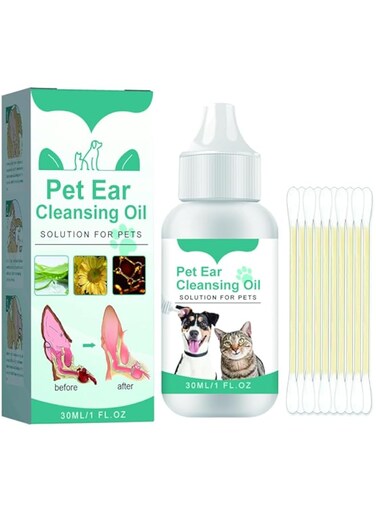 Ear Cleanse for Pet,Pet Ear Cleansing Oil,Ear Cleaner &amp; Deodorizer,Clean Ear Drops,Prevents Infection &amp; Itching,Puppy Ear Cleanser,Safe for Cat Ears, and All Animal's Ear Problems,with Cotton Swab