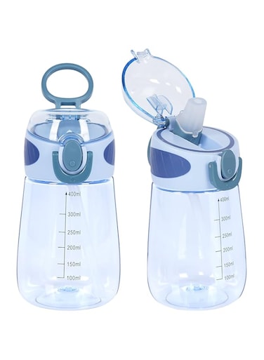 YOBOKO BPA Free Sports Water Bottle with Straw 14oz Bottle with Handle Wide Mouth 400ml Leak-Proof Straw Bottles for Boys,Girls,Adults (Blue)