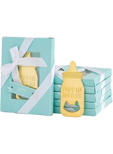 DELFINO Bottle Opener, Baby Shower Favor for Guest, Rose Gold Feeding Bottle Opener, Wedding Favors, Baby Shower Giveaways Gift to Guest, Party Favors Gift Decorations Supplies - Blue, 12 Pcs