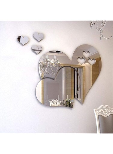 COOLBABY 1 Set Love Hearts Wall Sticker 3D Mirror Decal Diy Home Room Art Mural Decor Removable Sticker, Silver