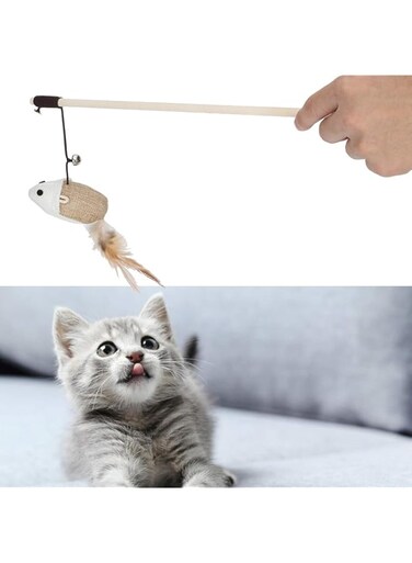 PETSARY Cat Toy Feather Relieve Boredom Wooden Toy Pet Stick Tease Cat Stick Interactive Wooden Tease Cat Stick Wooden pole funny cat stick (Multi Colour, Fish)