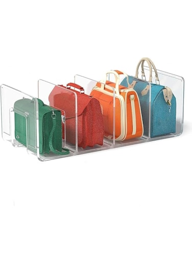 Aputue Plastic Handbag Organizer, Durable Clear Plastic Purse Handbag Organizer with 4 Compartment Sections for Closet, Bedroom, Office, Dressers, Waterproof Clear Plastic Handbag Storage Organizer