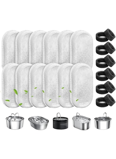 WEIKEY Cat Fountain Filter, Pack of 24 Replacement Filters for Drinking Fountains, 12 Pieces Carbon Filters and 12 Pieces Foam Filter, Water Filter Suitable for 2L/3.2L/4L Stainless Steel Drinking
