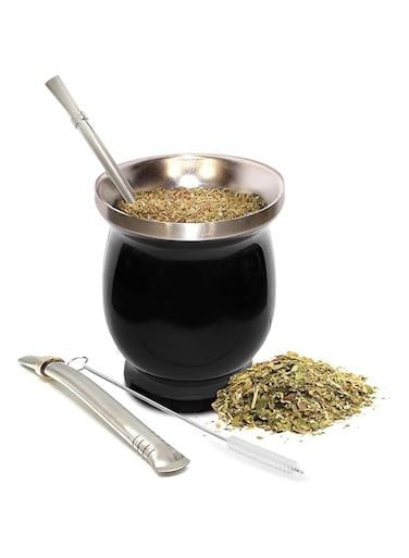 Khazna Yerba Mate Cup, Yerba Mate Gourd Set, Traditional Mate Cup, Double Walled Stainless Steel Mate Tea Cup, with Stainless Steel Straw Filter, Cleaning Brush, Mate Cup for Coffe, Mate Tea, Drinks