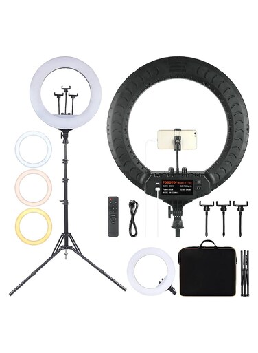 18" Ring Light with Tripod Stand &amp; Dual Phone Holder &ndash; RL-18 White LED Ring Lamp for Live Streaming,