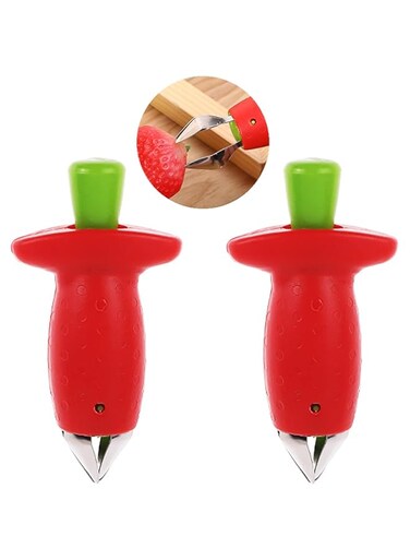 NALACAL 2 Pack Stainless Steel Strawberry Huller and Stem Remover, Easy-to-Use Corer Tool for Strawberries, Cherries, and Soft Fruits, Perfect for Baking, Jam Making, and Kitchen Gadgets
