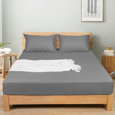 Home 100% Rayon Derived from Bamboo Cooling Fitted Sheet in King Size (200cm x 200cm), 40cm Deep Pocket, 2.5cm Wider Strong Elastic, Silky Smooth, Light Grey