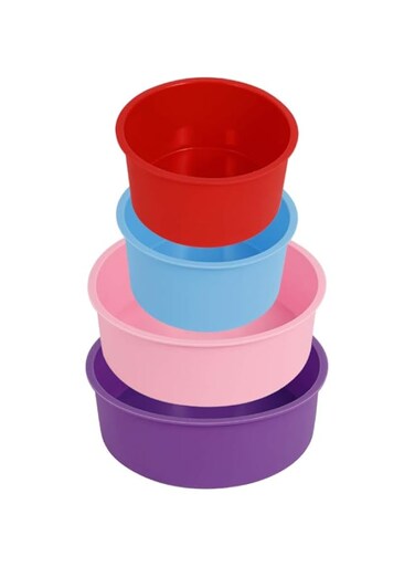 hugttt 4Pcs Silicone Cake Mould Round Cake Pan Set Non-Stick Baking Molds Bakeware Tray for Birthday Party Wedding Anniversary, 4 Inch and 6 Inch