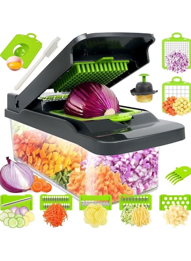 NEW Vegetable Chopper, Food Chopper, Pro 12-in-1 Multifunctional Onion Chopper, Veggie Chopper, Vegetable Slicer, Dicer, Cutter, Mandoline Slicer, Salad &amp; Garlic Chopper with Container