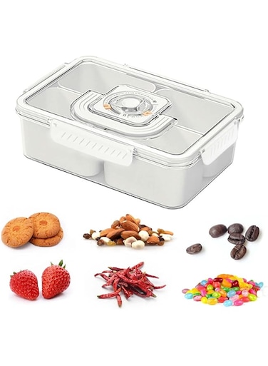 Longzhuo Divided Serving Tray with Lid and Handle,Snackle Box Container with Time Record, Snack Box with 4 Compartments, Bento Snack Box for Candy, Fruit, Nut, Suitable for Party, Picnic