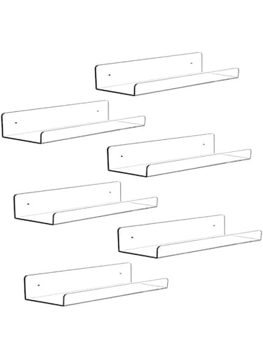 CY craft 15 inch Acrylic Invisible Floating Bookshelf for Kids Room, Modern Picture Ledge Display Toy Storage Wall Shelf 5MM Thick U Shelves Storage Rack,Set of 6