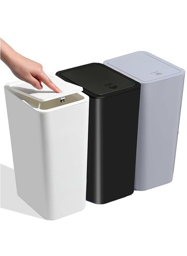 Bathroom Small Trash Can with Lid 3 Pack,10L / 2.6 Gallon Slim Garbage Bin Wastebasket with Pop-Up Lid for Bedroom, Office, Kitchen, Craft Room, Fits Under Desk, Cabinet, Sink