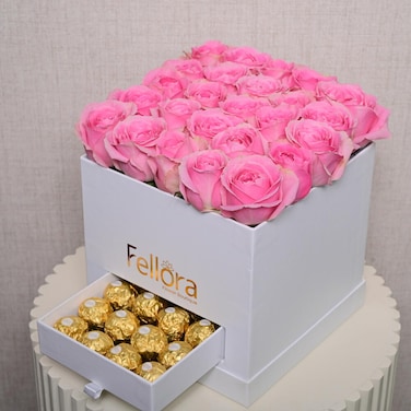 25 Premium Pink Roses With 20 Ferrer Rocher Chocolates - 1703