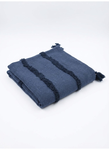 130 x 160 cm Premium Cotton Montreal Navy Blue Tufted Throw Blanket for Couch Sofa Bed Boho Decorative Woven Travel Picnic Blanket 400GSM