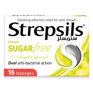 Strepsils Lemon Sugar Free, Soothing Effective Relief for Sore Throats, 16 Lozenges