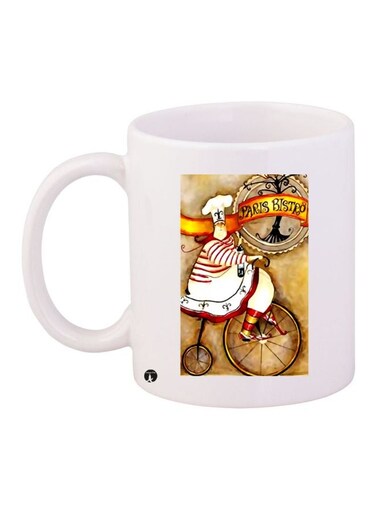 Paris Bistro Printed Coffee Mug White/Beige/Red