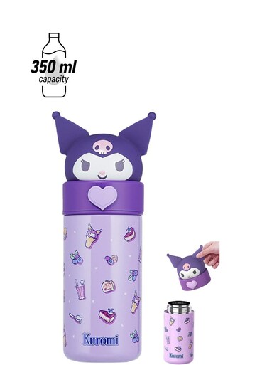 Kawaii Water Bottle Cartoon Thermos Water Bottle Cute Insulated Water Bottle Stainless Steel Water Cup for Hot or Cold Drinks for Hiking Camping Traveling Office School Car (350ML Purple)