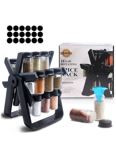 Rotating Spice Rack with 18 Glass Jars &acirc;&euro;&ldquo; Kitchen Countertop Organizer