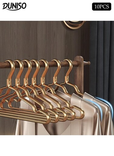 10PCS Quality Aluminum Alloy Clothes Hangers Heavy Duty Clothes Hangers with Non-Slip Notches Space Saving Storage Organiser Hangers Solid Aluminum Alloy Hangers Suit Hangers with Non-Slip Hanging Bar for Shirt Pants Dress