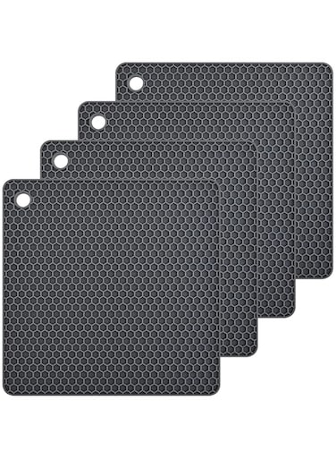 Silicone Trivet Pot Mat for Countertop Trivest Pads Heat Resistant Table Placemats 4 Pack,Size:6.9x6.9 Inch, Color: Grey, Shape: Square