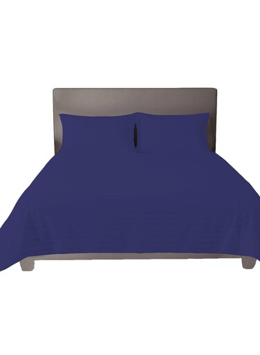Smart Flat Bed Sheet Striped Cotton Bed Sheet with Pillow Cover (50x70cm) Blue