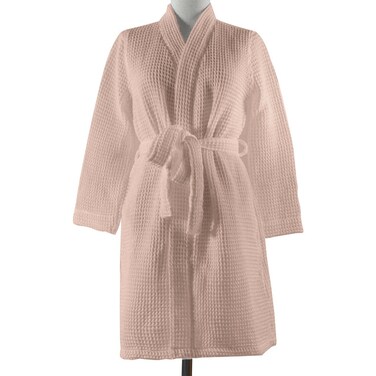Hotel Linen Klub Cotton Bathrobe Free Size - Unisex Waffle Weave with Belt &amp; Pockets - Beige