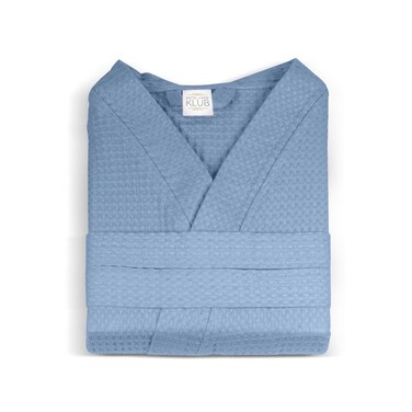 Hotel Linen Klub Cotton Bathrobe Free Size - Unisex Waffle Weave with Belt &amp; Pockets - Blue