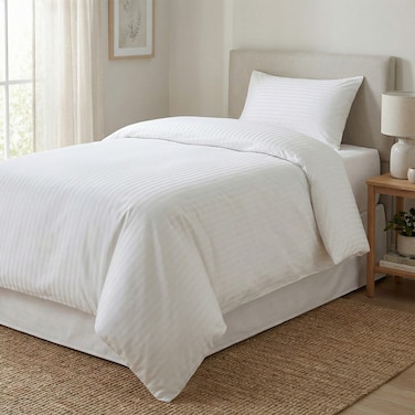 Hotel Linen Klub طقم غطاء لحاف دبل قطن 250 خيط مخطط 1 سم قطعتين 160x220 سم + غطاء مخدة 50x75 سم – أبيض