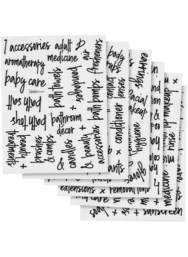 Talented Kitchen 192 Preprinted Bathroom Labels for Containers - Black Script Stickers for Organizer Bins, Bath, Beauty Canisters, and Makeup Storage Organization (Water Resistant)