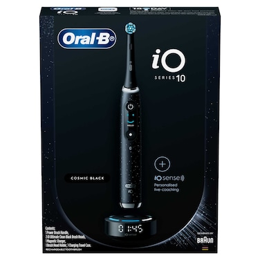 أورال-بي آي أو 10 فرشاة أسنان كهربائية القابلة لإعادة الشحن، مع رأس فرشاة IOM10، أسود كوني