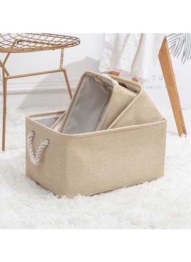 Collapsible Rectangular Storage Basket with Handles, Storage Bins Organizer Basket Used for Organizing Shelves, Closets, Clothes, and Toy, Beige