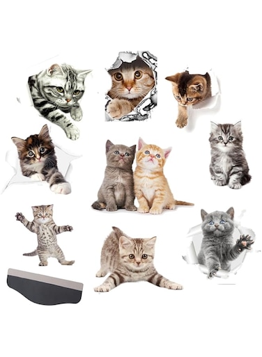 JeeSoarToFar Realistic 3D Design! British Shorthair Cat Wall Decal Gift Set - 9 Decals + Car Window and Bumper Stickers, Gift for Grey Kitten Enthusiasts, Includes Application Tool.