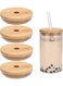4 Pack Reusable Bamboo Lids for Ball/Kerr Mason Jars Wide Mouth Mason Jar Lids with Straw Hole Drinking Cup Lids (Jars and straw not included)