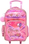 Kids 18" shiny trolley &amp; backpack set with insulated lunch bag, pencil case, pink heart design.