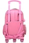 Kids 18" shiny trolley &amp; backpack set with insulated lunch bag, pencil case, pink heart design.