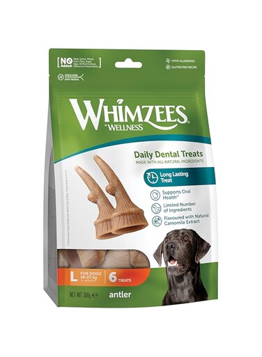 Whimzees Antler Natural Daily Dental Chews Treats for Large Dogs 6-Pieces