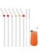 Musiwanna Glass Straws for Drinking, Reusable with Multiple Designs Set Includes Hearts&amp;Flowers&amp;Mushrooms 6Pcs Clear Straw and 2Pcs Cleaning Brush, Smoothie Coffee Tea, (49-1)