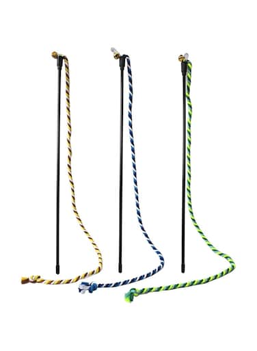 Cat Wand Toys, 3 PCS String Cat Toys Colorful Hemp Rope Cat Stick Interactive Cat Teaser Wand for Cat Kitten Kitty Playing Toy