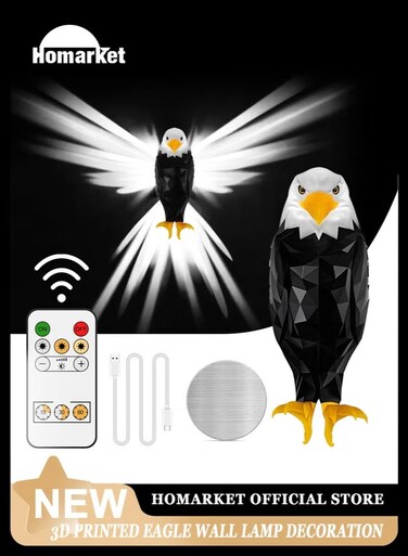 Eagle Wall Light &ndash; Remote Control Magnetic Wall-Mounted Eagle Night Lamp for Bedroom, Living Room, and Hallway   Battery Operated &amp; Removable Charging Eagle Light
