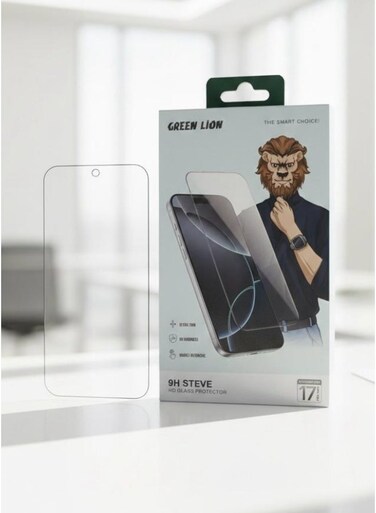 Green Lion 9H Steve HD Clear Glass Screen Protector for iPhone 17 Pro Max &ndash; Ultra Clear Tempered Glass, Full Coverage, Scratch &amp; Fingerprint Resistant