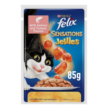Purina Felix Sensations Jellies with Salmon and Tomato Flavours Cat Food, 85g