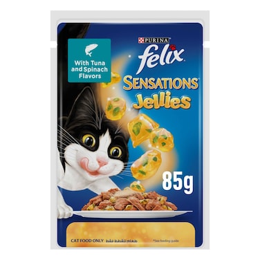 Purina Felix Sensations Jellies with Tuna and Spinach Flavours Cat Food, 85g